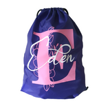 Floral letter, customised drawstring bags, Camieroseuk, PE bags, gym bags.