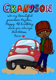 Birthday card for grandson, black kids customized cards at Camieroseuk