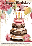 Birthday card for Mothers, Camieroseuk customised cards