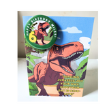 T-Rex birthday card with badge, customised cards at Camieroseuk