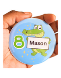 Crocodile theme Birthday Badge - 75mm Customized Buttons by Camieroseuk"