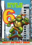 Ninja turtle themed birthday cards, customised cards at Camieroseuk