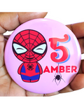 Spiderman theme birthday badge, 75mm buttons, Customised badges for kids, Camieroseuk