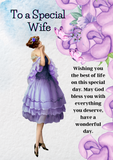 To a special wife birthday card, Camieroseuk customised cards