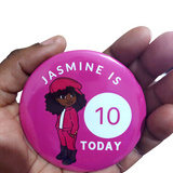 Black girl 75mm (3inch) birthday badge, CamieRoseUk, customised badges