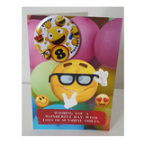 Emoji birthday card with badge, customised cards at Camieroseuk