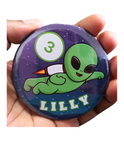 Space theme, Alien Inspired Birthday Badge - 75mm Customized Buttons by Camieroseuk"