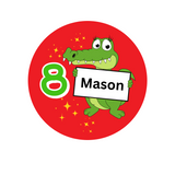 Crocodile theme Birthday Badge - 75mm Customized Buttons by Camieroseuk"