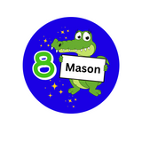 Crocodile theme Birthday Badge - 75mm Customized Buttons by Camieroseuk"