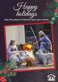 Happy Holidays Nativity scene Christmas card, Camieroseuk