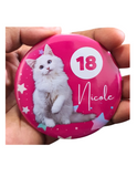 Cat lovers theme Birthday Badge - 75mm Customized Buttons by Camieroseuk"