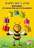 Bee-lated birthday cards, Camieroseuk customised cards