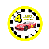 Race Car theme Birthday Badge - 75mm Customized Buttons by Camieroseuk"