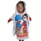 Boys, girls kids character, Batman, superman, flash poncho, customised beach wear