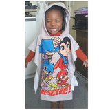 Boys, girls kids character, Batman, superman, flash poncho, customised beach wear