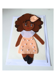 Felt greeting card kit Cute doll design at Camieroseuk, Handmade cards for any occasion.