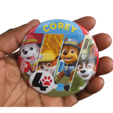 Paw patrol character badges, 75mm buttons, Camieroseuk