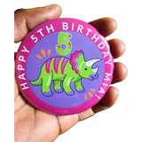 Dinosaur badge, Triceratops, 75mm buttons, CamieRoseUK