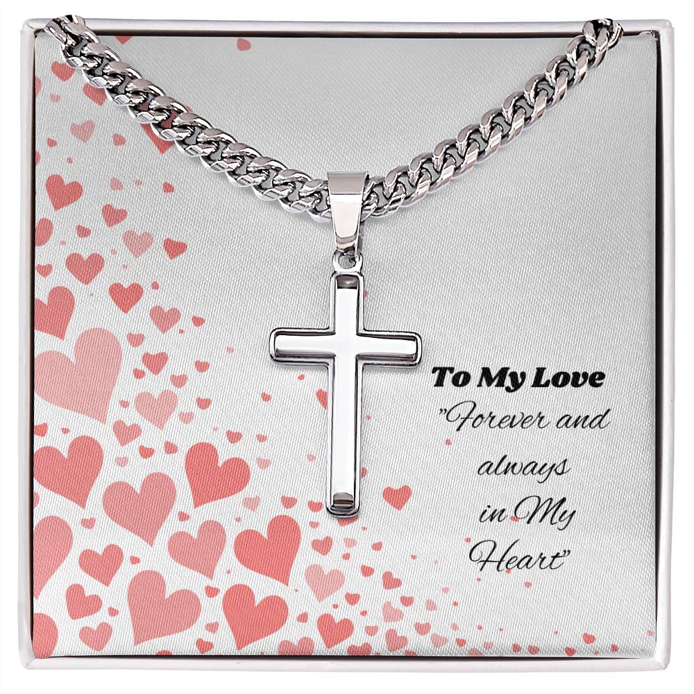 "Men's Personalized Steel Cross Pendant with Cuban Chain"