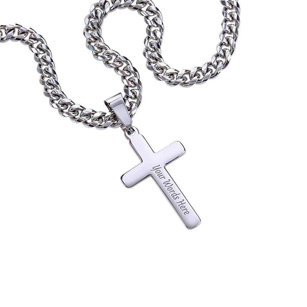 "Men's Personalized Steel Cross Pendant with Cuban Chain"