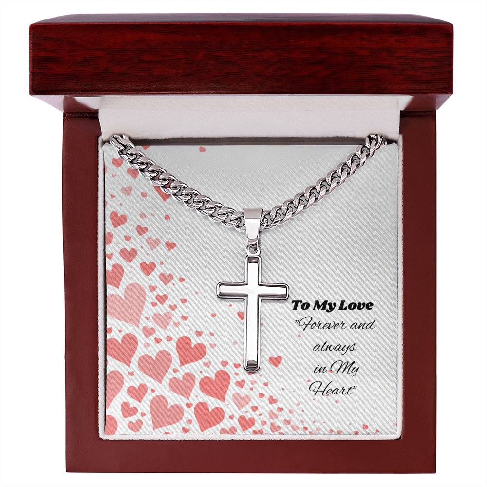 "Men's Personalized Steel Cross Pendant with Cuban Chain"