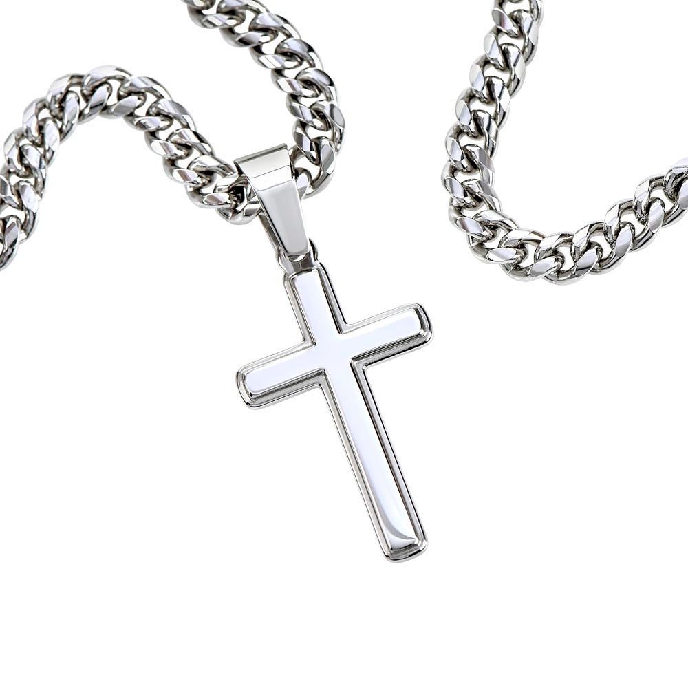 Artisan Cross necklace on Cuban Chain, keepsake gifts for Him