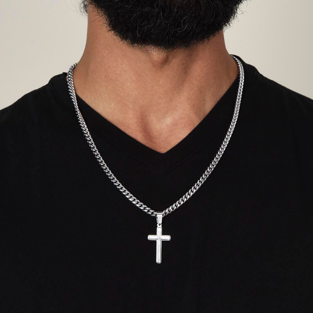 Artisan Cross necklace on Cuban Chain, keepsake gifts for Him