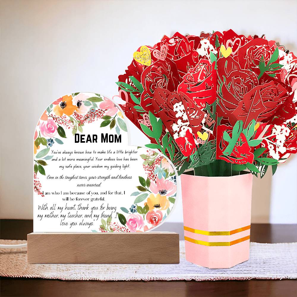 "Heartfelt Acrylic Plaque with Card – A Gift of Love for Mom"