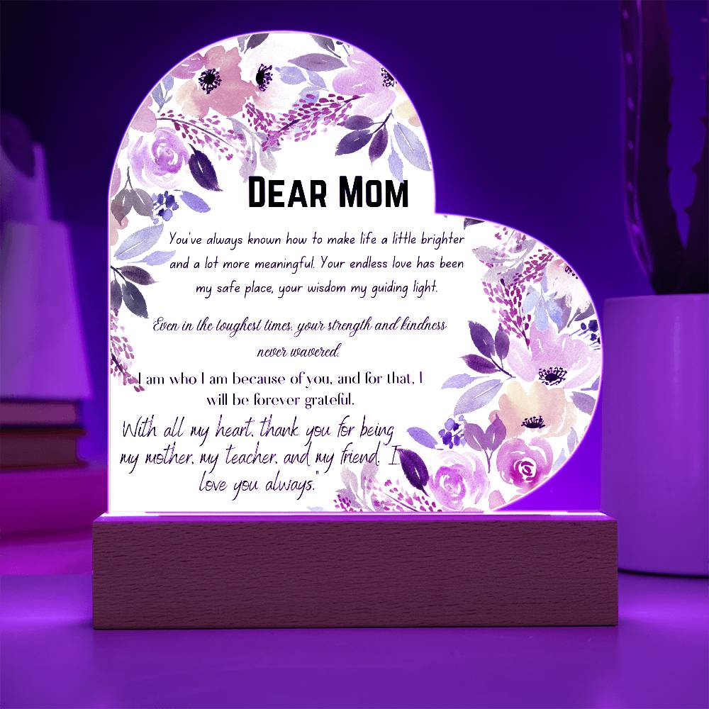 "Heartfelt Acrylic Plaque with Card – A Gift of Love for Mom"