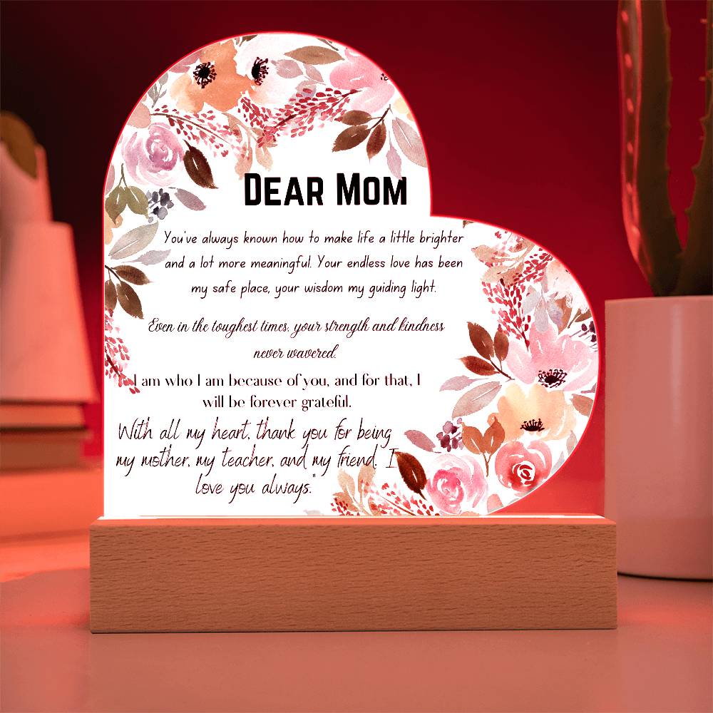 "Heartfelt Acrylic Plaque with Card – A Gift of Love for Mom"