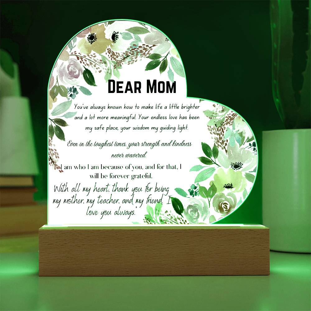 "Heartfelt Acrylic Plaque with Card – A Gift of Love for Mom"