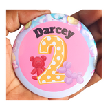 Cute balloon number buttons, 75mm pin/badge, Camieroseuk