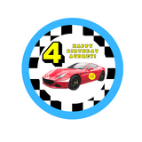 Race Car theme Birthday Badge - 75mm Customized Buttons by Camieroseuk"