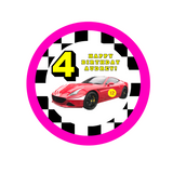 Race Car theme Birthday Badge - 75mm Customized Buttons by Camieroseuk"