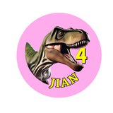 T-Rex birthday badge,  75mm buttons, CamieRoseUK