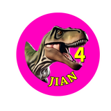 T-Rex birthday badge,  75mm buttons, CamieRoseUK