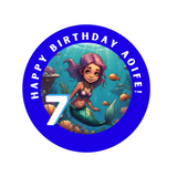 Mermaid theme Birthday Badge - 75mm Customized Buttons by Camieroseuk"