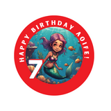 Mermaid theme Birthday Badge - 75mm Customized Buttons by Camieroseuk"