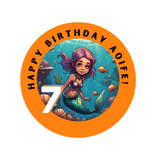 Mermaid theme Birthday Badge - 75mm Customized Buttons by Camieroseuk"