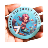 Mermaid theme Birthday Badge - 75mm Customized Buttons by Camieroseuk"