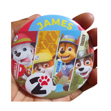 Paw patrol character badges, 75mm buttons, Camieroseuk