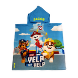 Paw patrol poncho, licenced kids character customised beach wear