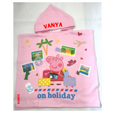 Peppa pig poncho, licenced kids character customised beach wear