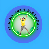 Neon theme photo button, 75mm birthday badge at Camieroseuk