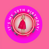 Neon theme photo button, 75mm birthday badge at Camieroseuk