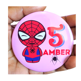 Spiderman theme birthday badge, 75mm buttons, Customised badges for kids, Camieroseuk