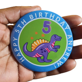 Dinosaur badge, Spinosaurus 75mm buttons, CamieRoseUK