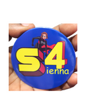 Super heroine/ girl birthday badge, 75mm buttons, Customised badges