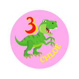 T-Rex birthday badge,  75mm buttons, CamieRoseUK