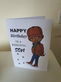 Personalised birthday card for son, handmade, black kids